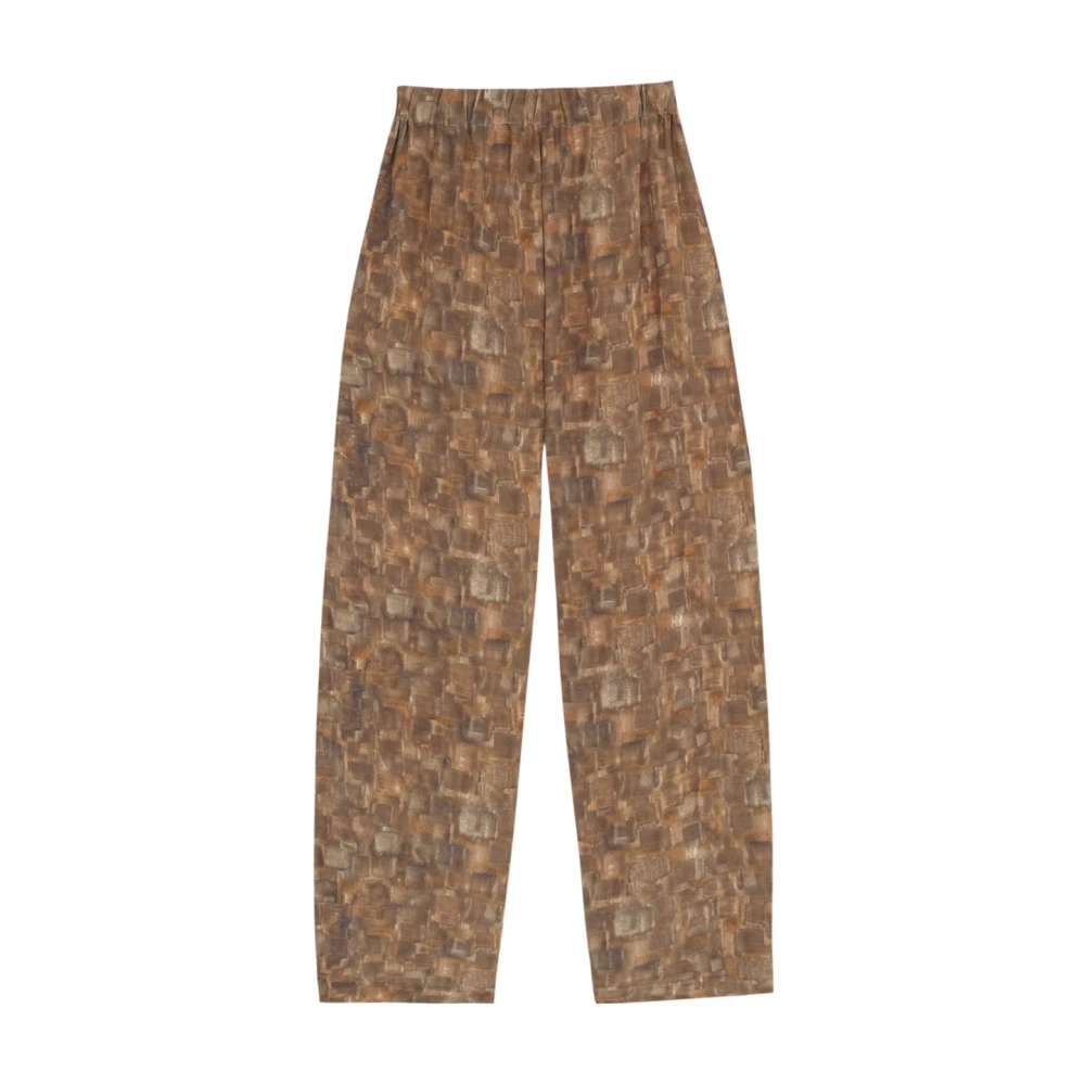 Cortana Zijden kubusprint broek Brown Dames