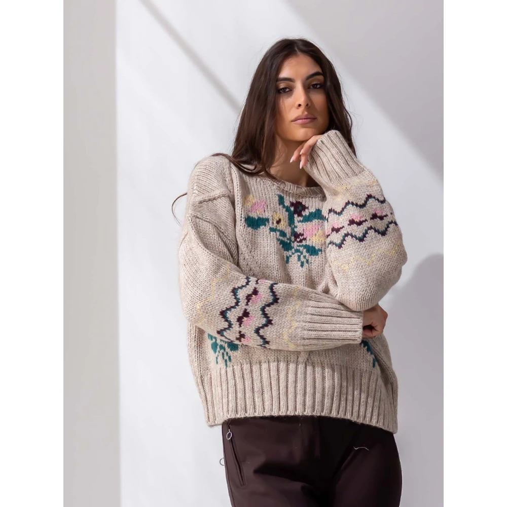 Beatrice .b Jacquard Print Trui in Beige Dames