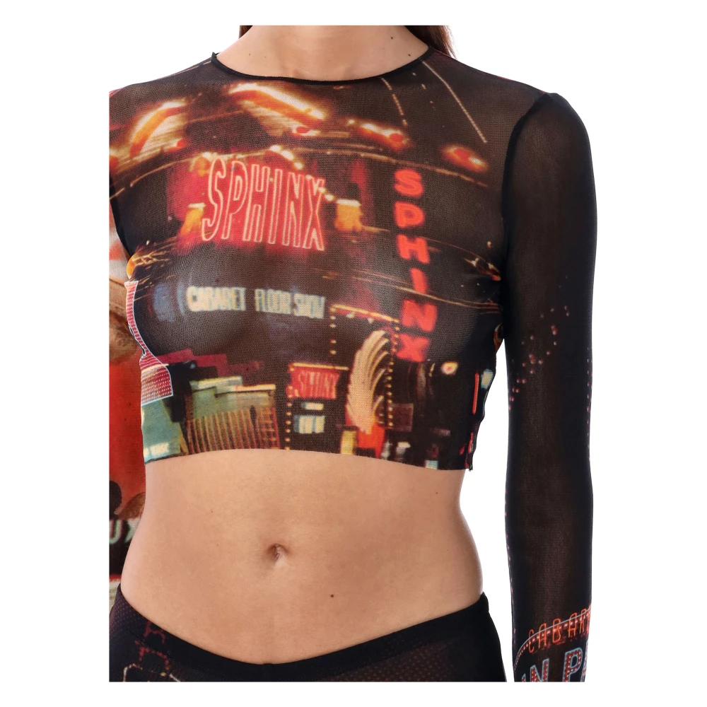 Jean Paul Gaultier Doorschijnende Mesh Top Pigalle Zwart Rood Oranje Multicolor Dames