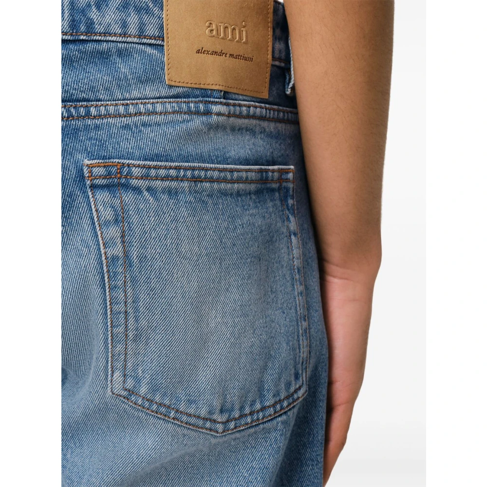 Ami Paris Blauwe Gebruikte Straight-Fit Denim Jeans Blue Heren
