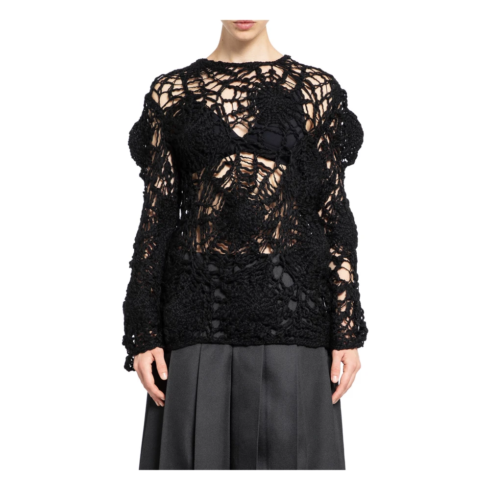 Comme des Garçons Zwarte Gehaakte Gebreide Spinnenweb Tee Black Dames