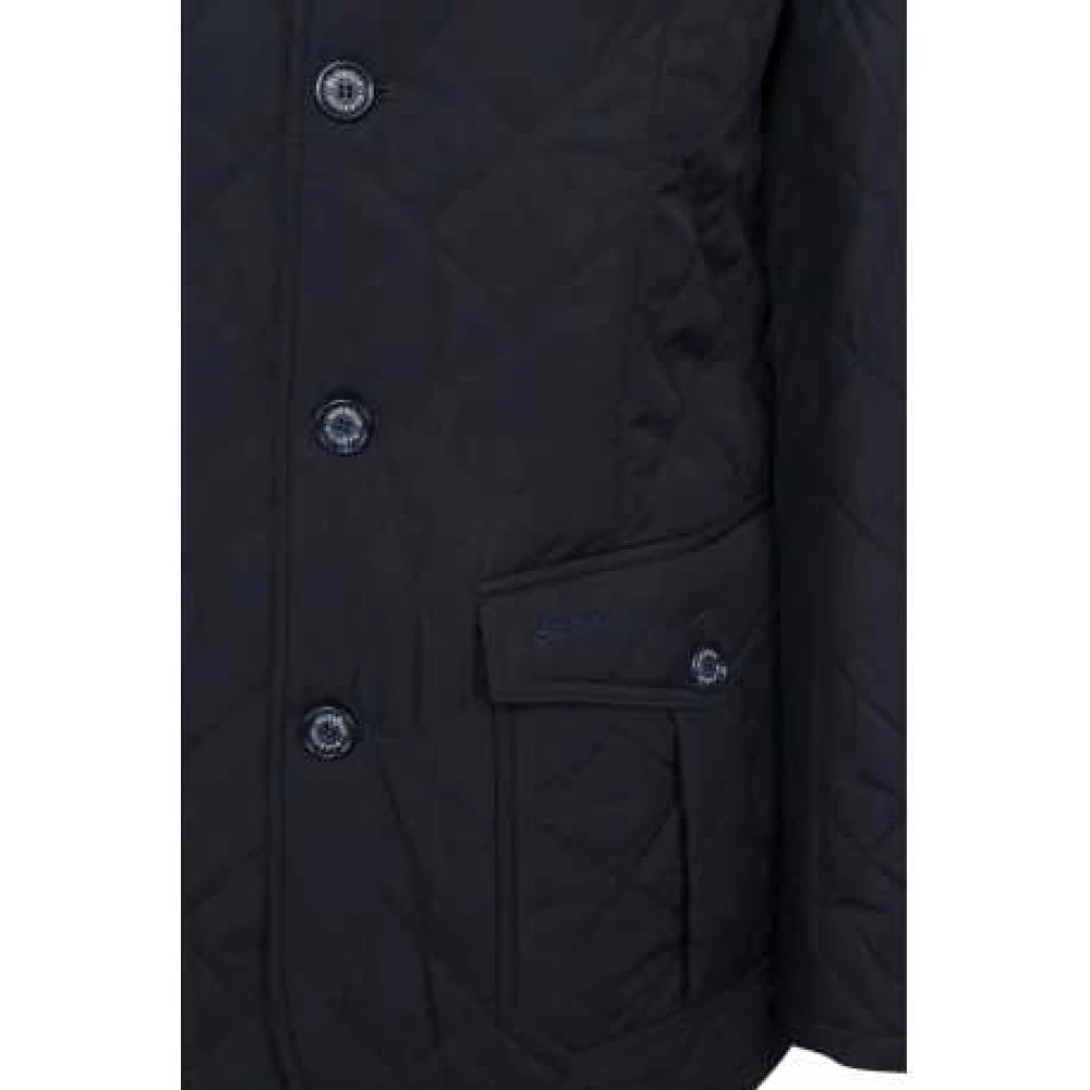 Barbour Navy Gewatteerd Jack Hoge Kraag Achtersplitten Blue Heren
