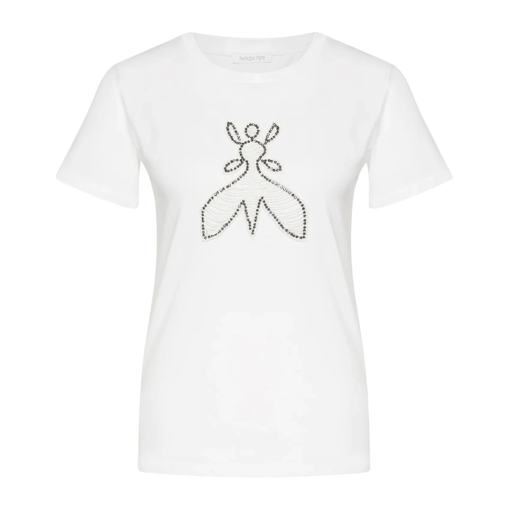 PATRIZIA PEPE Handgeborduurde Fly T-shirt White Dames