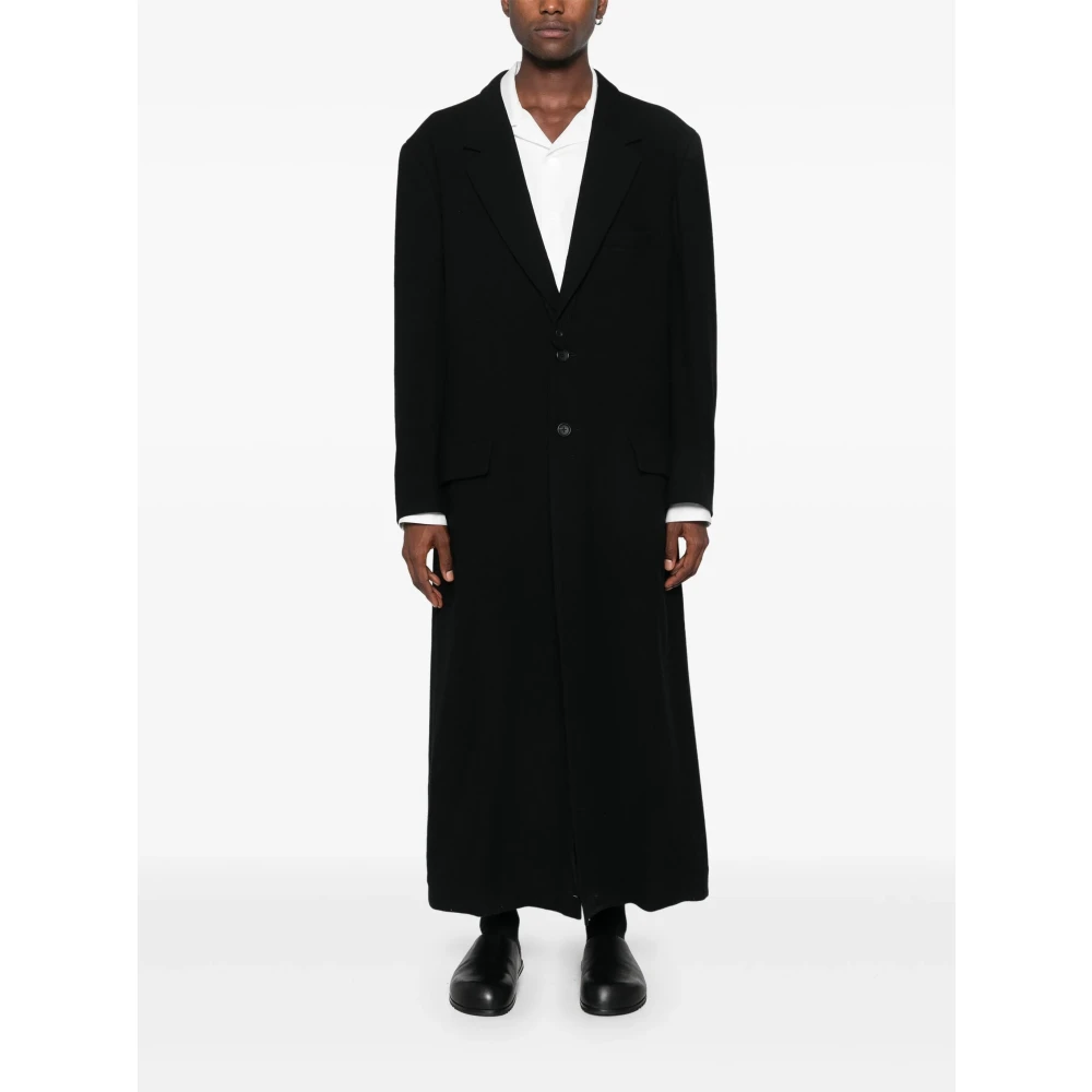 Yohji Yamamoto Luxe wollen jas met zakken Black Heren