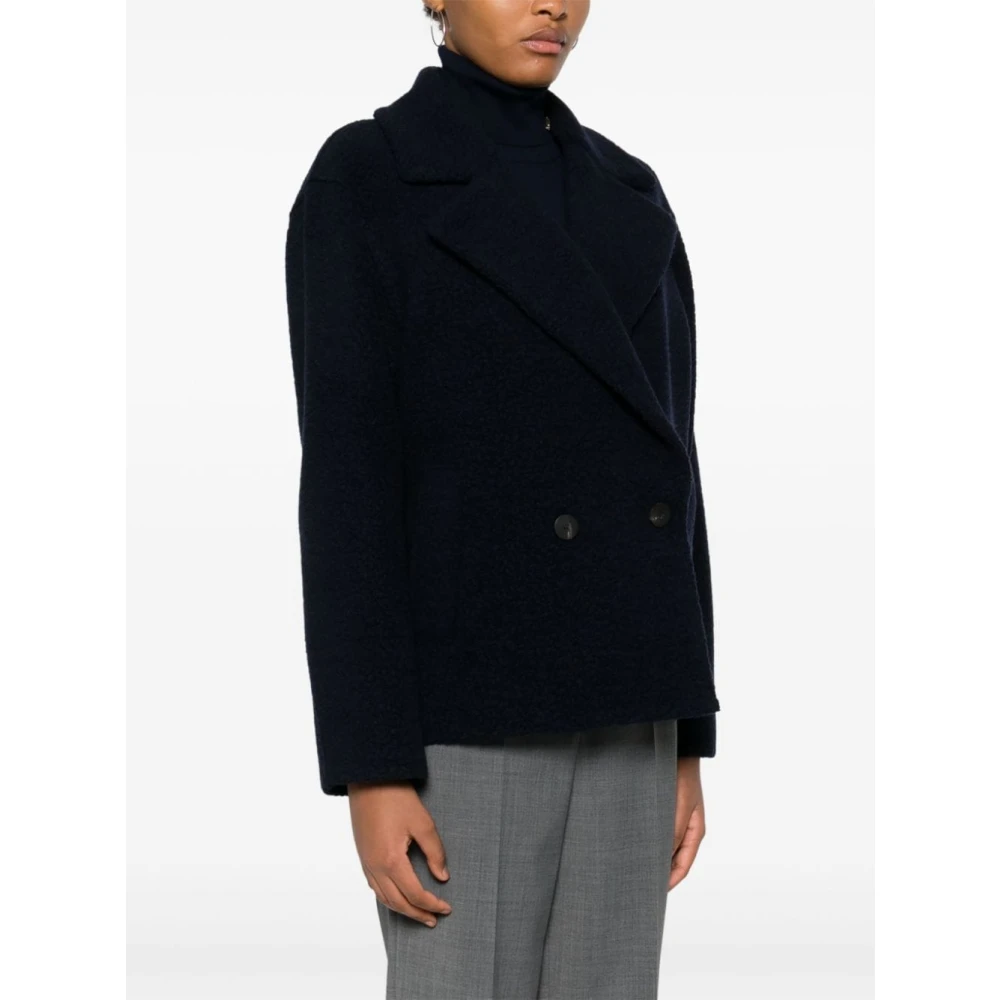 Harris Wharf London Blauwe Wol Bouclé Korte Jas Blue Dames