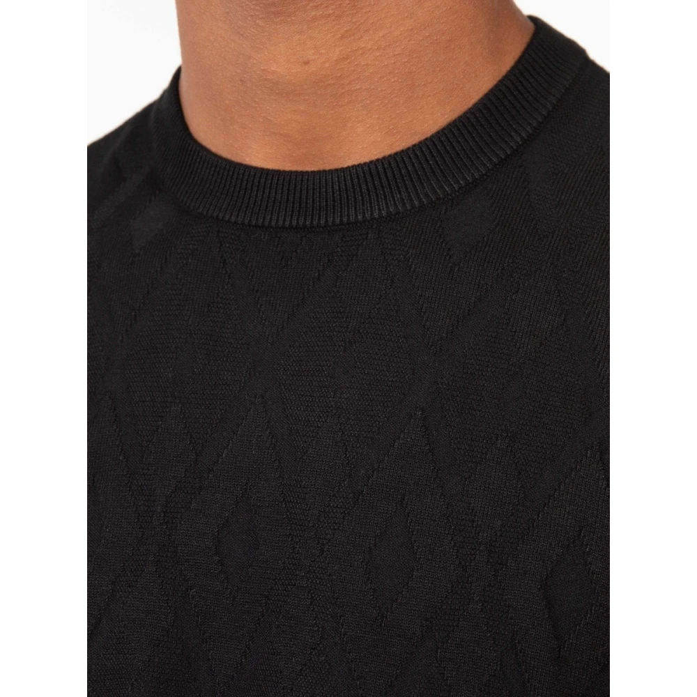 Emporio Armani Zwarte Trui met Diamantpatroon Black Heren