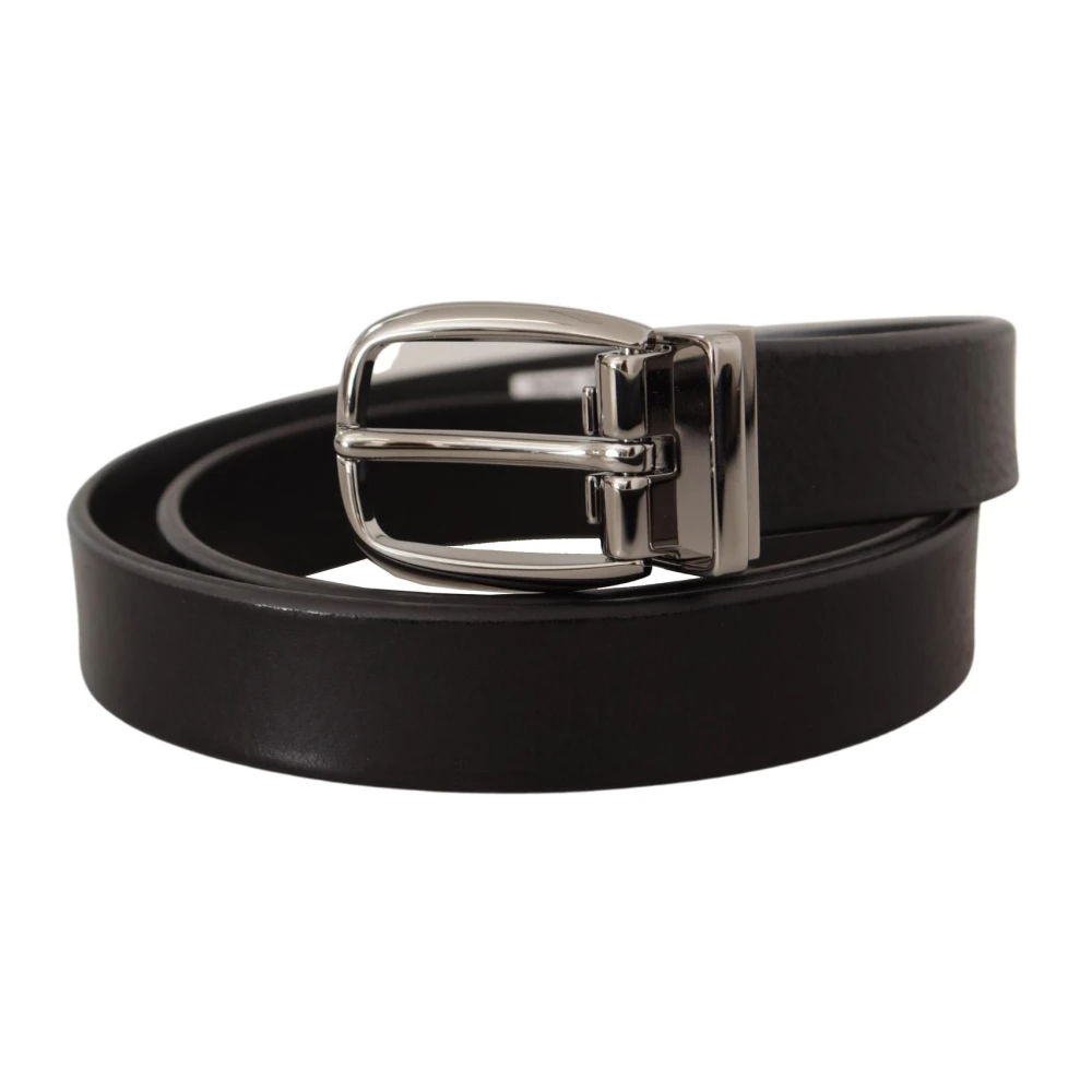 Dolce & Gabbana Leren Metalen Logo Riem Zwart Black Heren