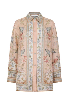 Blommig Silk Skjorta