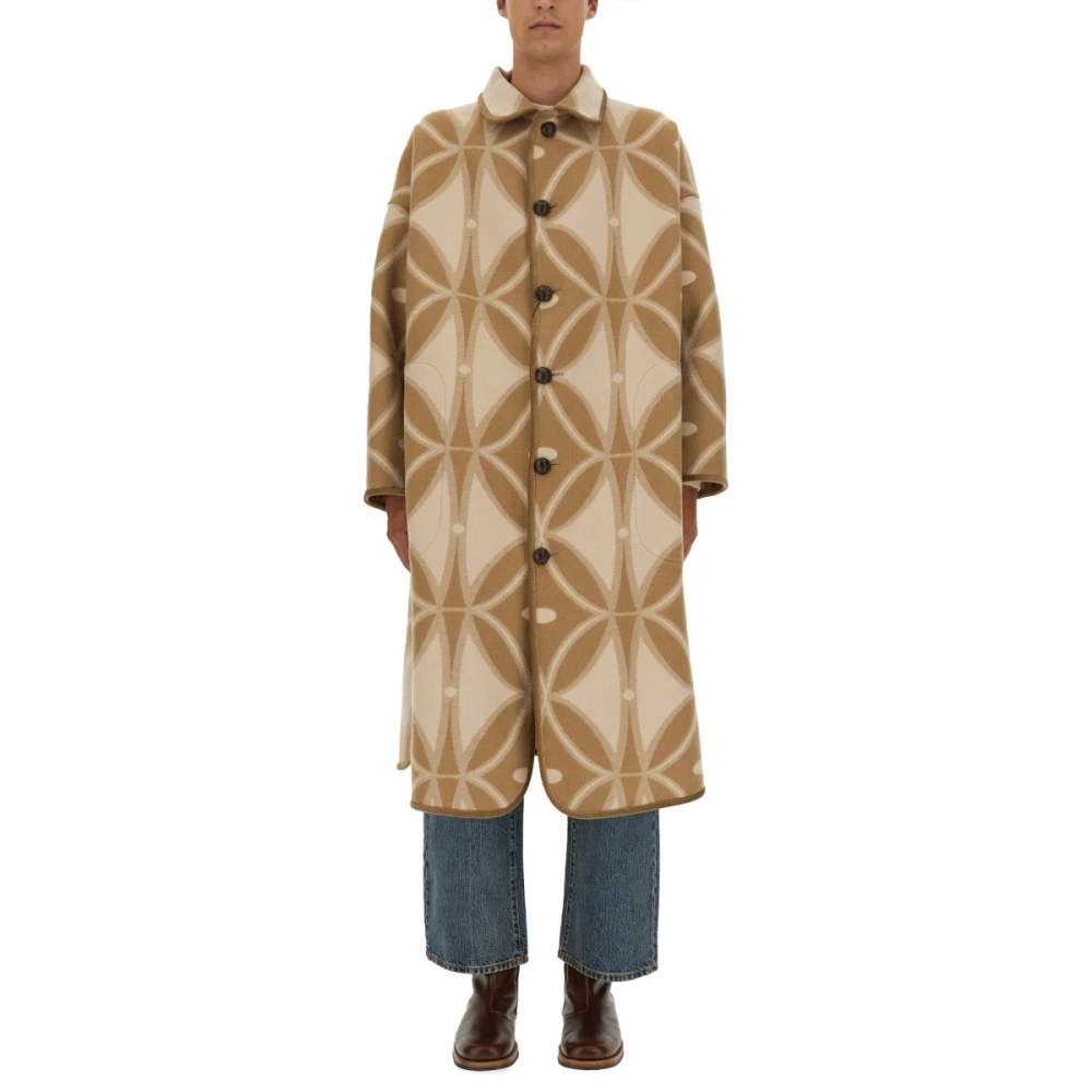 ETRO Wollen Jacquard Enkelrijige Jas Beige Heren