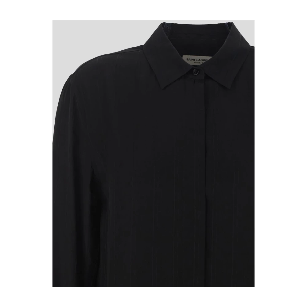 Saint Laurent Zijden shirt met tonale strepen Black Dames