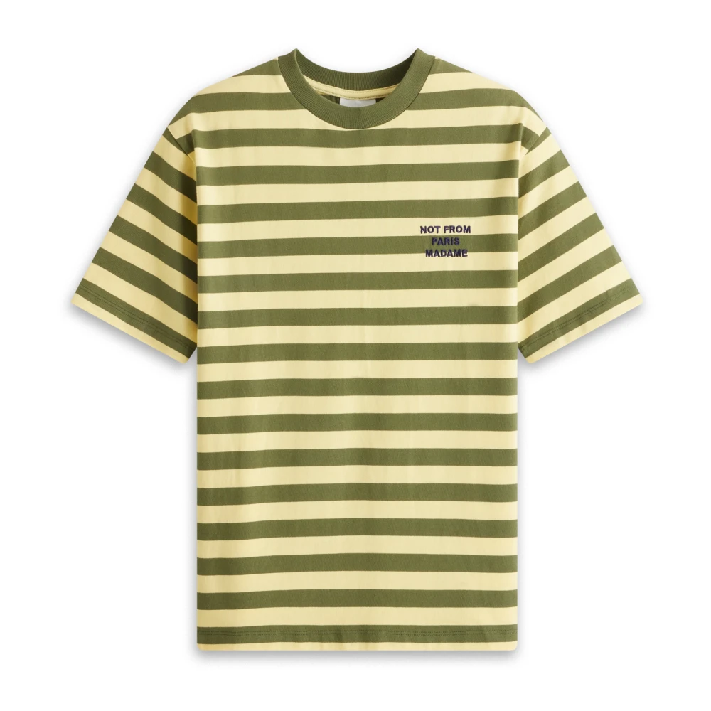 Drole de Monsieur Gestreept Slogan T-shirt Yellow Heren