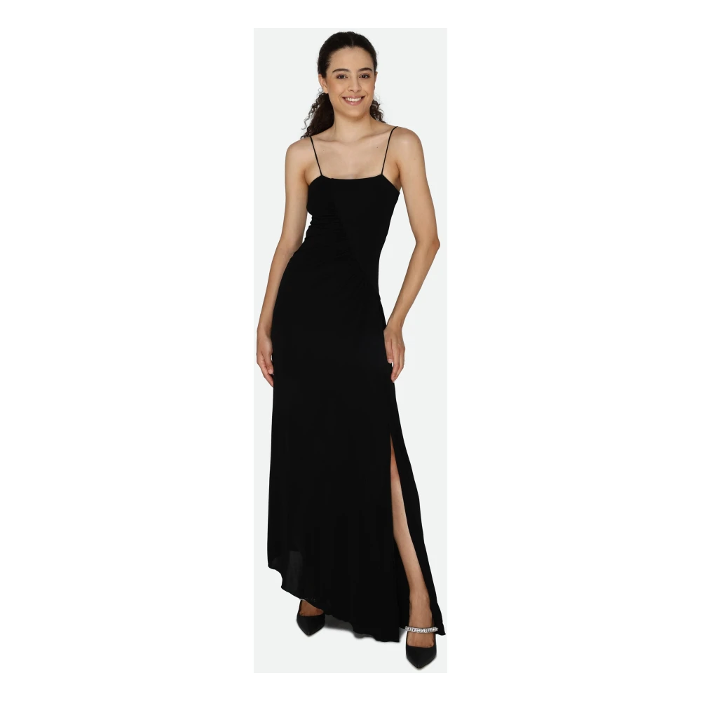 pinko Zwarte Asymmetrische Jurk met Dunne Bandjes Black Dames