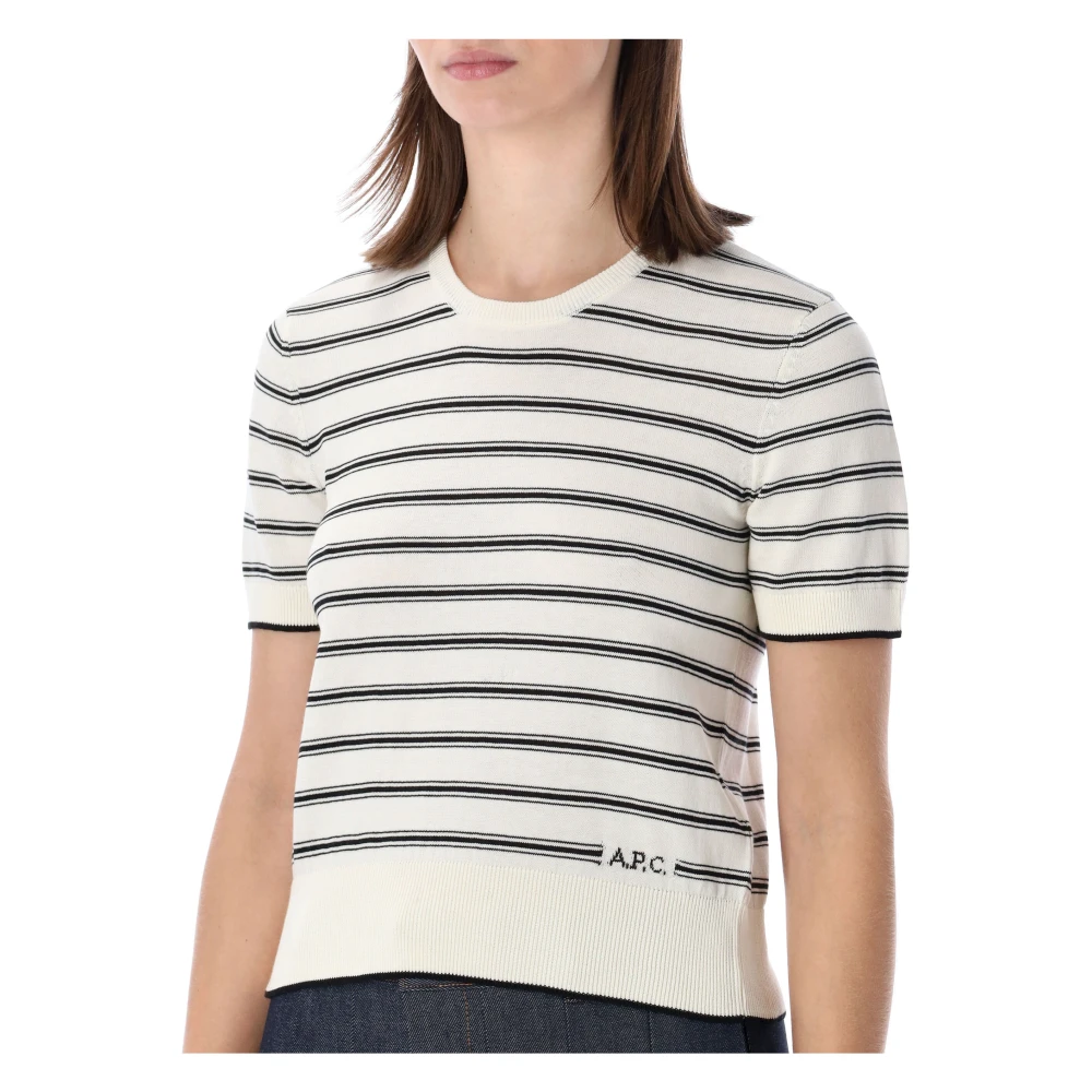 A.p.c. Women's Beige Round-Neck Knitwear, S, Haut Knit Mc Stripes