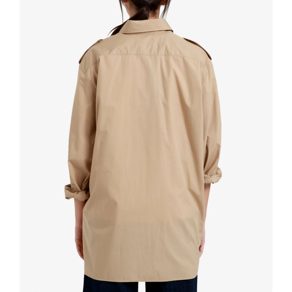 Msgm Beige Katoenen Shirt met Schouderembleem Beige Dames