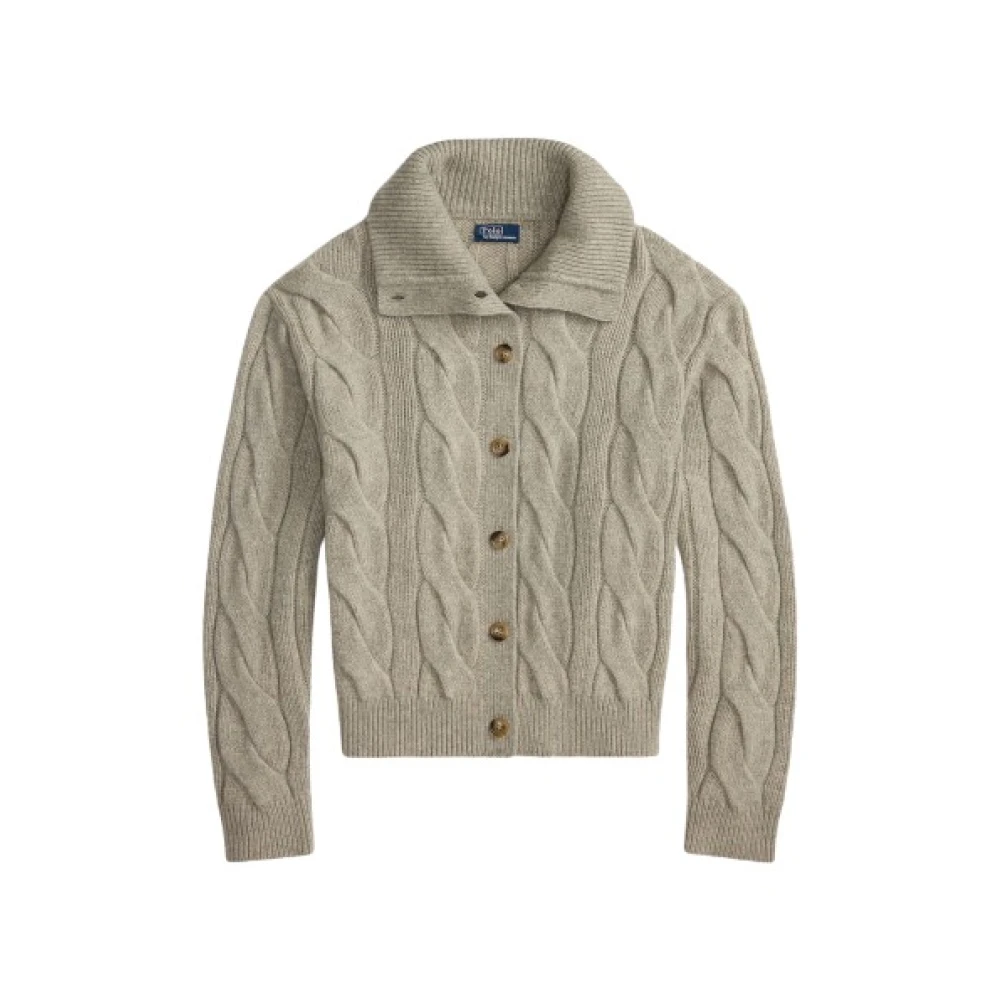 Polo Ralph Lauren Women's Gray Cardigans, L, Wool And Cashmere Cable Knit Cardigan