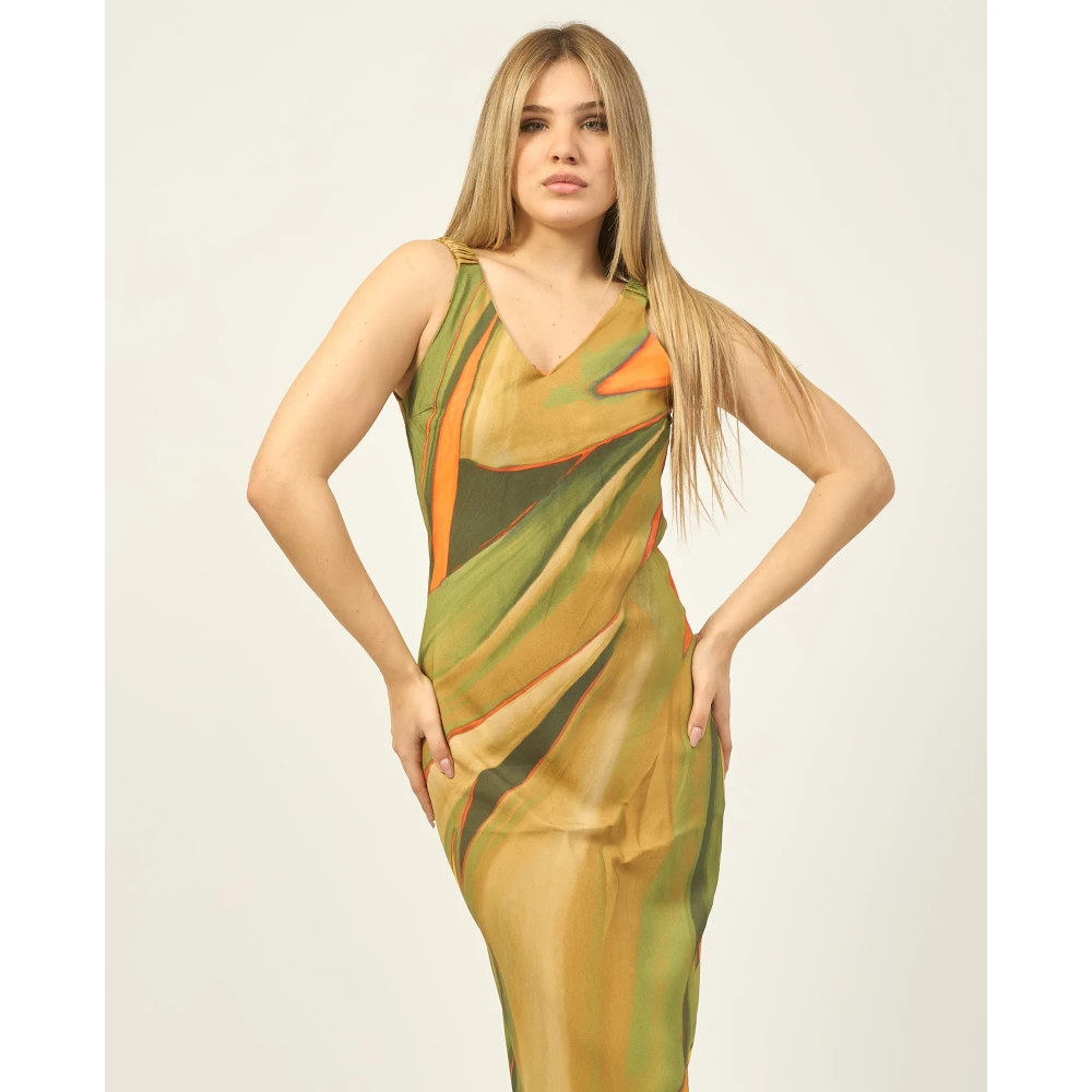 YES ZEE Lange jurk met V-hals en open rug Multicolor Dames