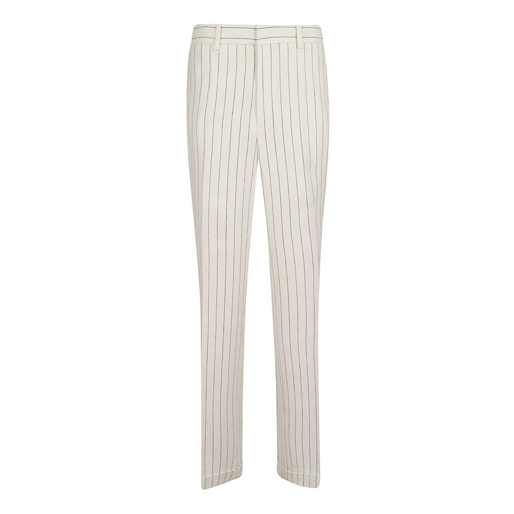 Polo Ralph Lauren Donna Bianco Pantaloni Dritti Gessati