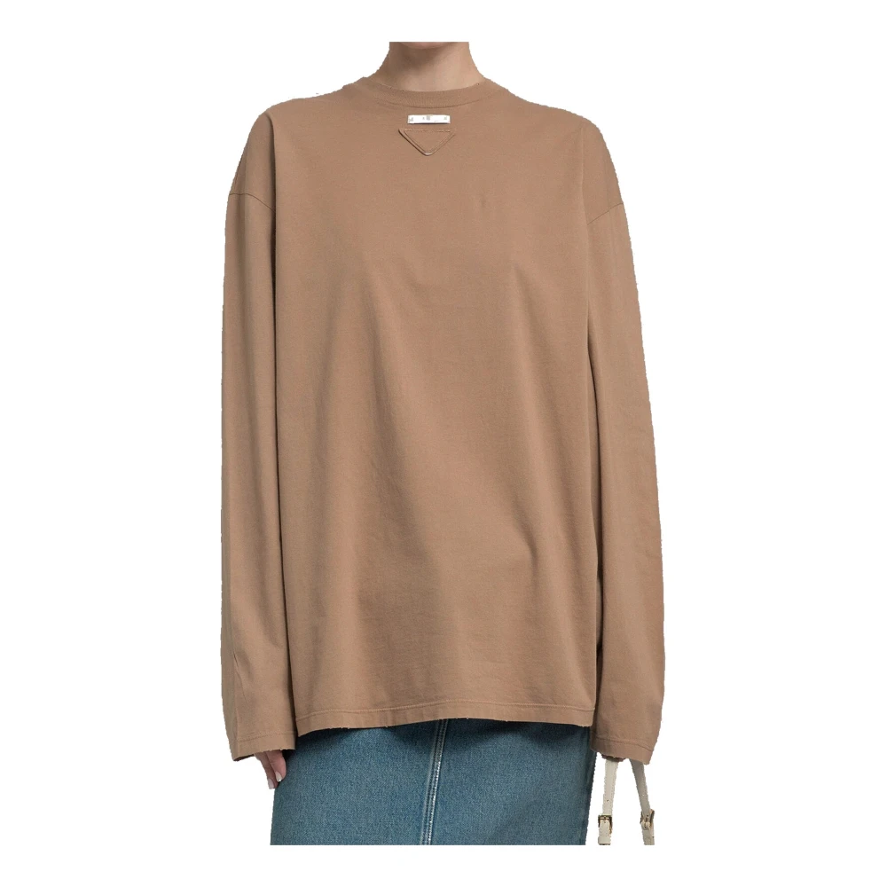 Prada Bruine Katoenen Ronde Hals T-Shirt Brown Dames