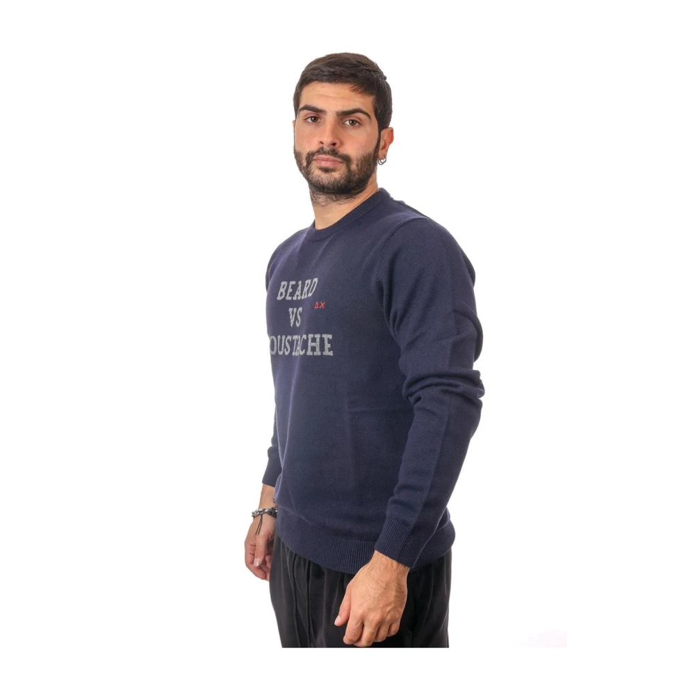 Sun68 Stijlvolle Ronde Intarsia Borst Sweatshirt Blue Heren