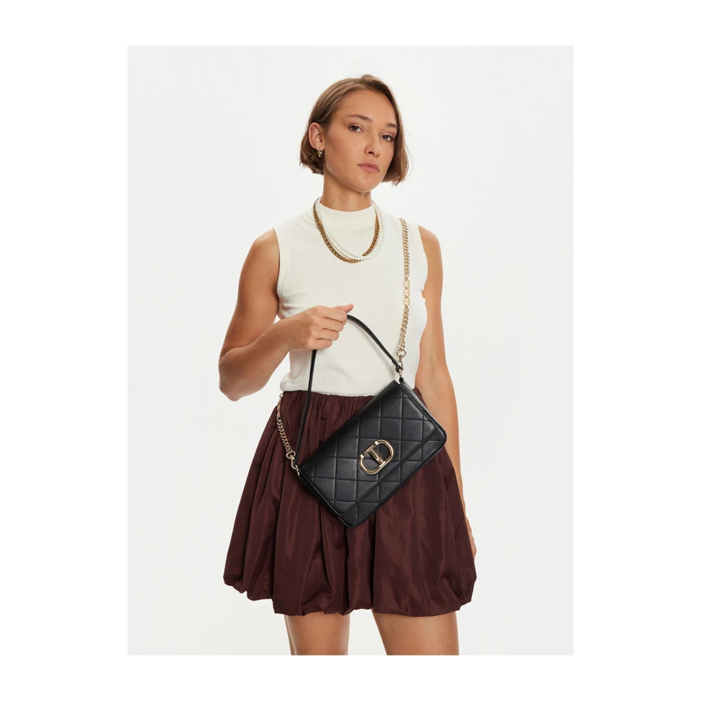 Twinset Zwarte Schoudertas met Gouden Details Black Dames