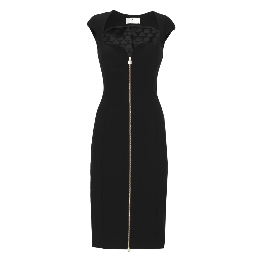 Elisabetta Franchi Black Midi Dresses, Female, L, Dress In Double Layer Stretch Crêpe Fabric