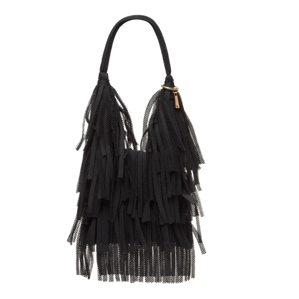 La Milanesa Gefranjerde Neopreen Schoudertas Black Dames