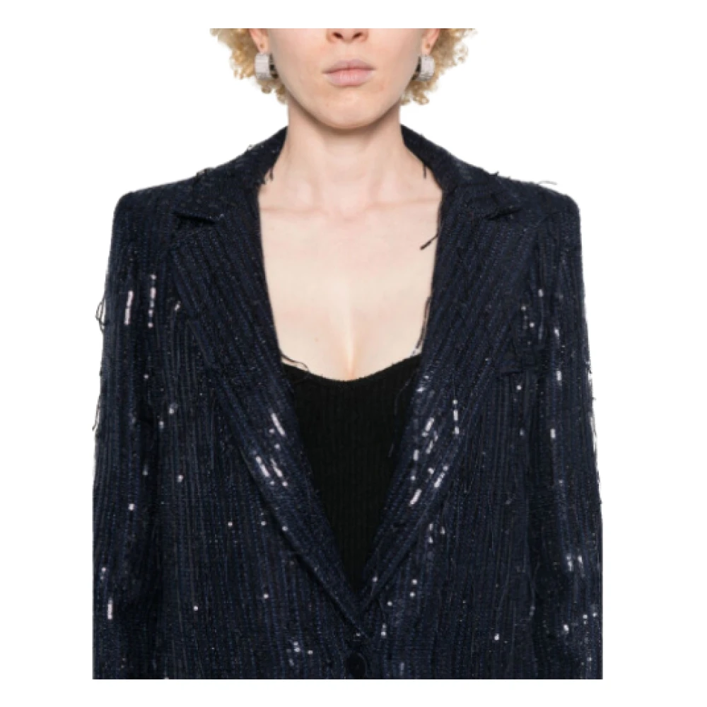 Federica Tosi Navy Pailletten Blazer Blue Dames