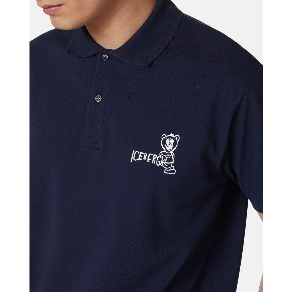 Iceberg Blauwe piqué polo met berenprint Blue Heren