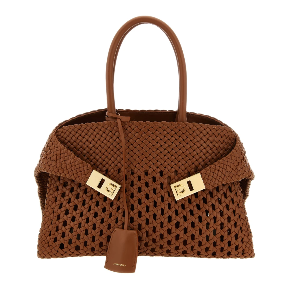 Ferragamo Women's Brown Hug Th S Woven Leather Handbag - Handbags - One Size - Bags