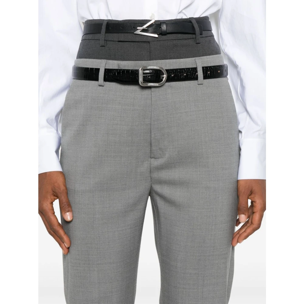 SPORTMAX Flared Leg Wool Trousers in Grey Gray Dames