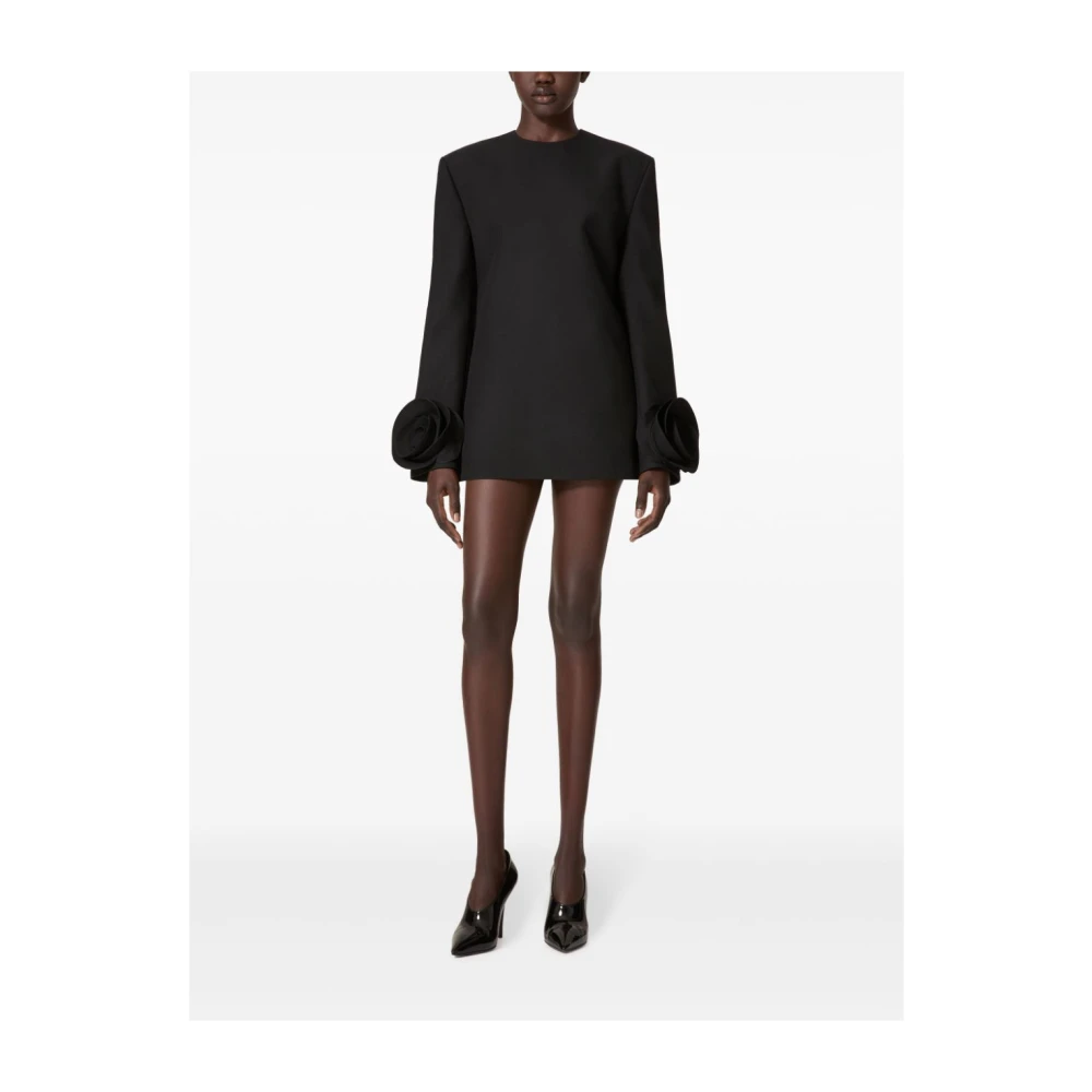 Valentino Garavani Zwarte Mini Jurk met Rozen Detail Black Dames