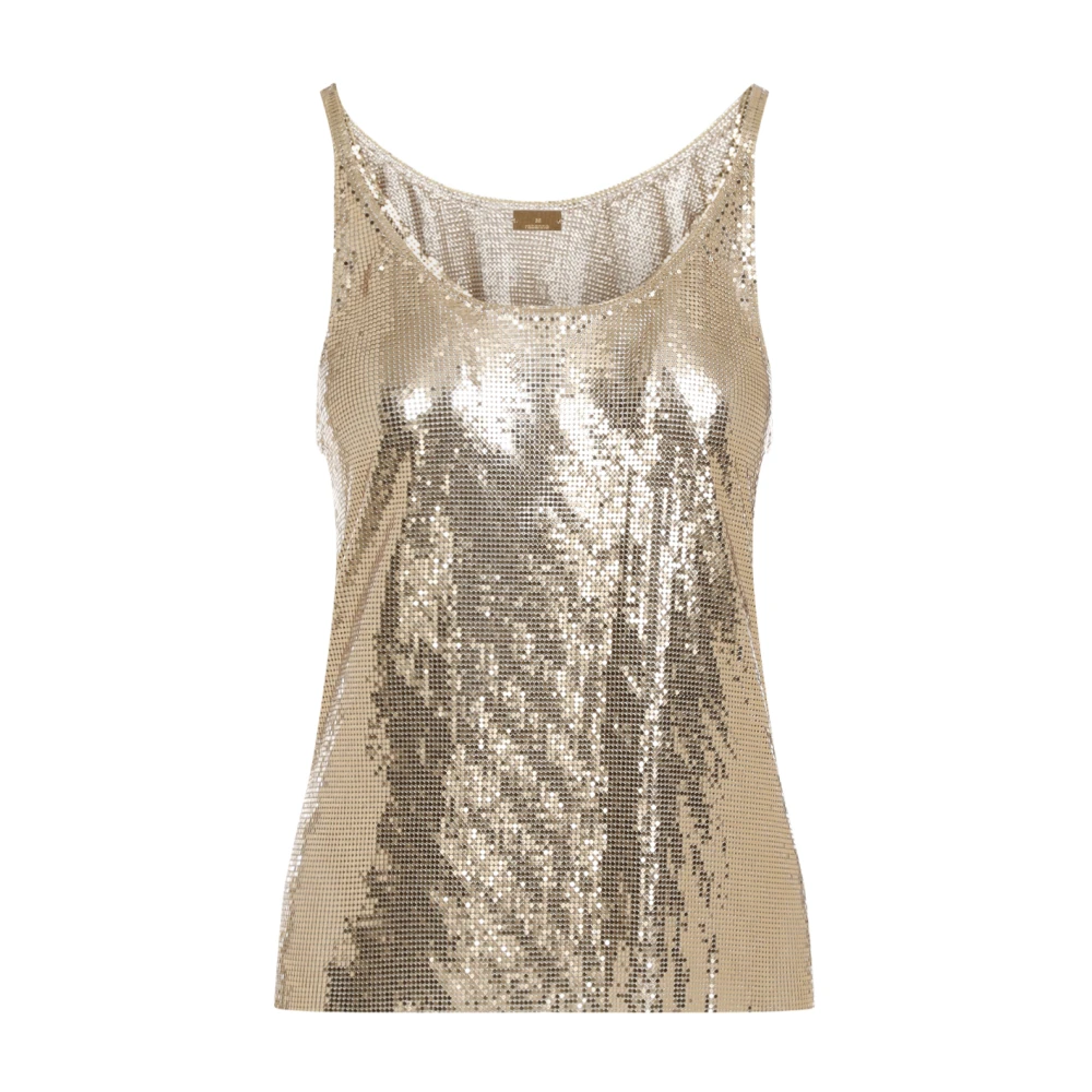 Paco Rabanne Gouden Print Mesh Tank Top Yellow Dames