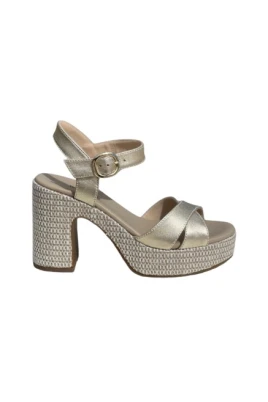 Metallic Läder Block Heel Sandaler