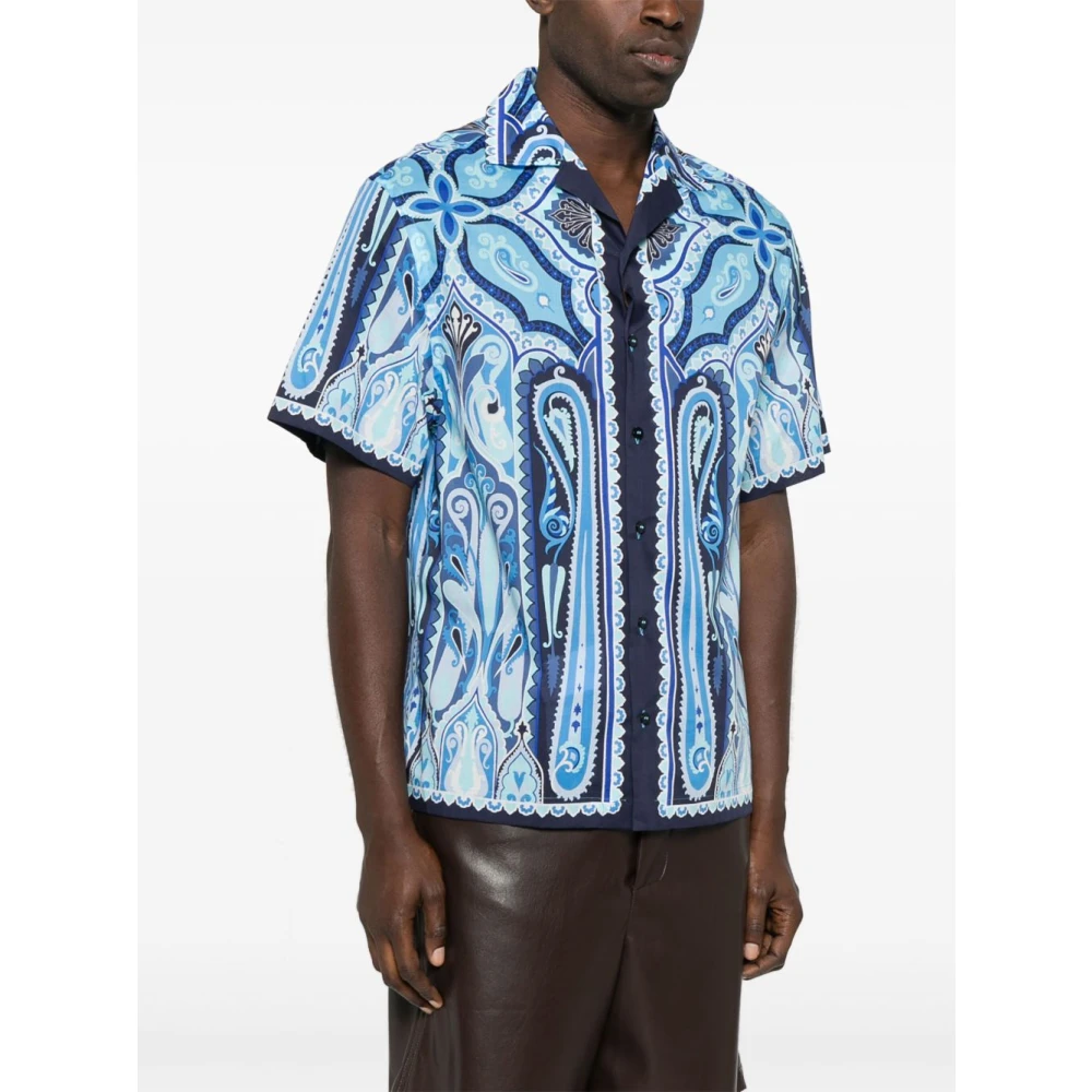 ETRO Blauwe Pegaso Motief Knoopshirt Blue Heren