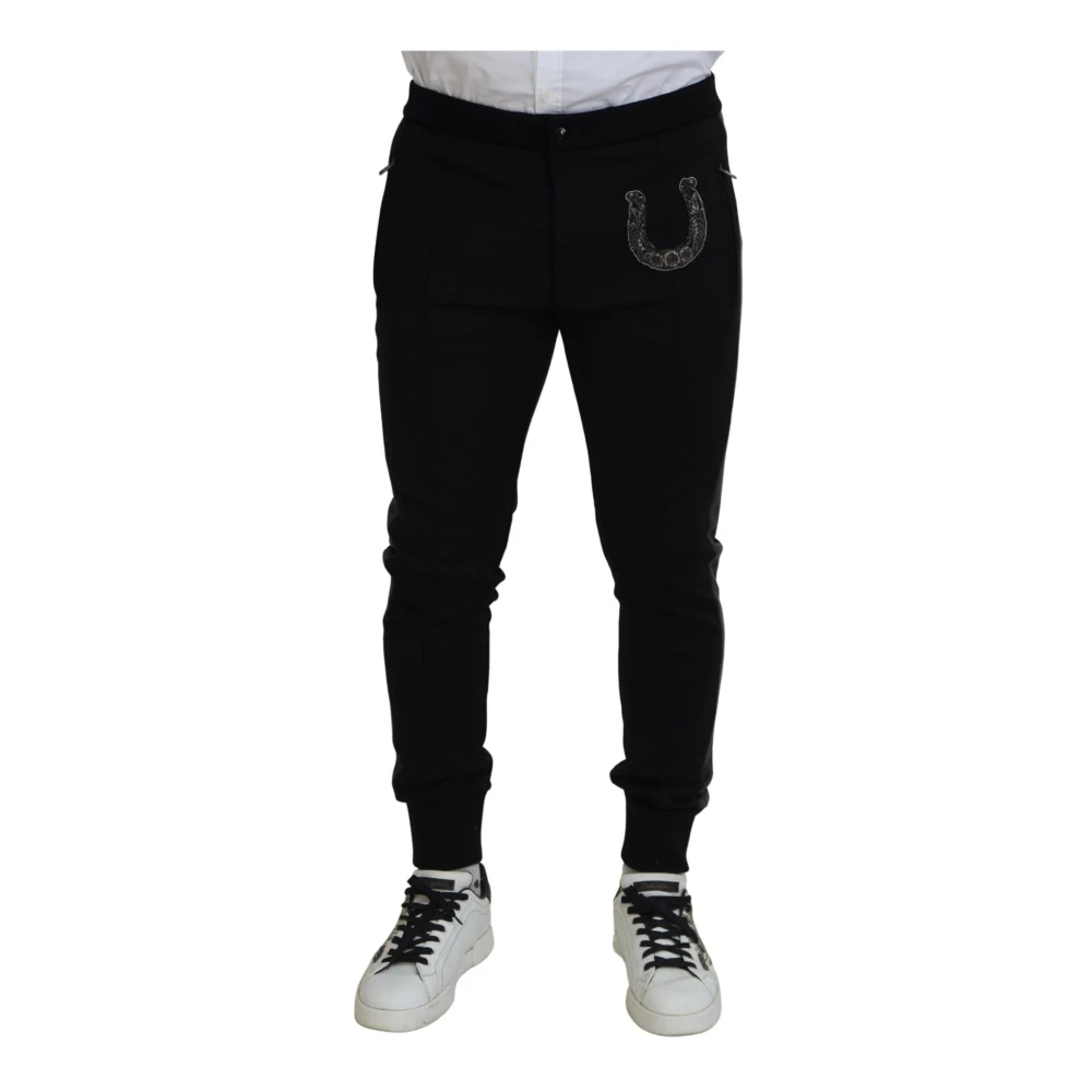 Dolce & Gabbana Men's Black Slim-Fit Trousers, Xl, Jogger Trousers With Logo Details