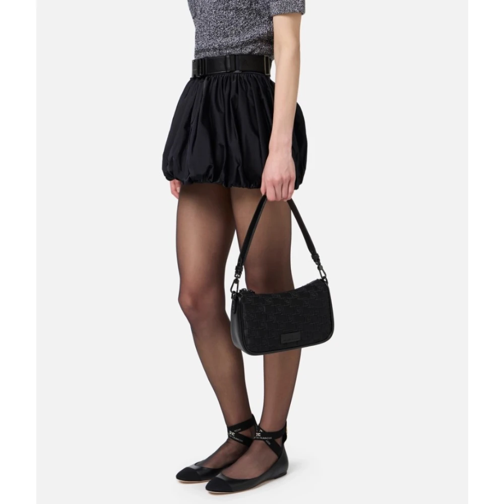 Elisabetta Franchi Schoudertas met reliëf en dubbele rits Black Dames