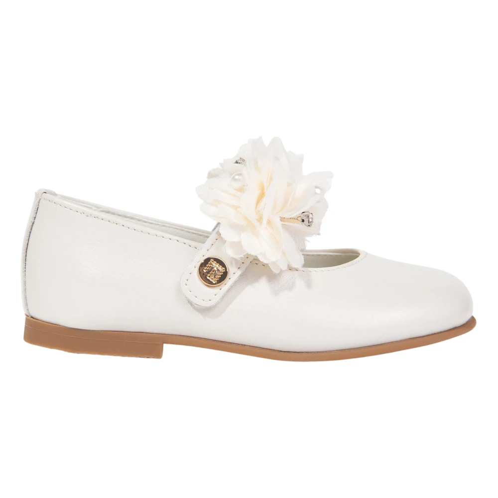 Andanines , Kids Ballerina Shoes, Female, Beige, 22 Eu, Flower Leather Ballerina Shoes