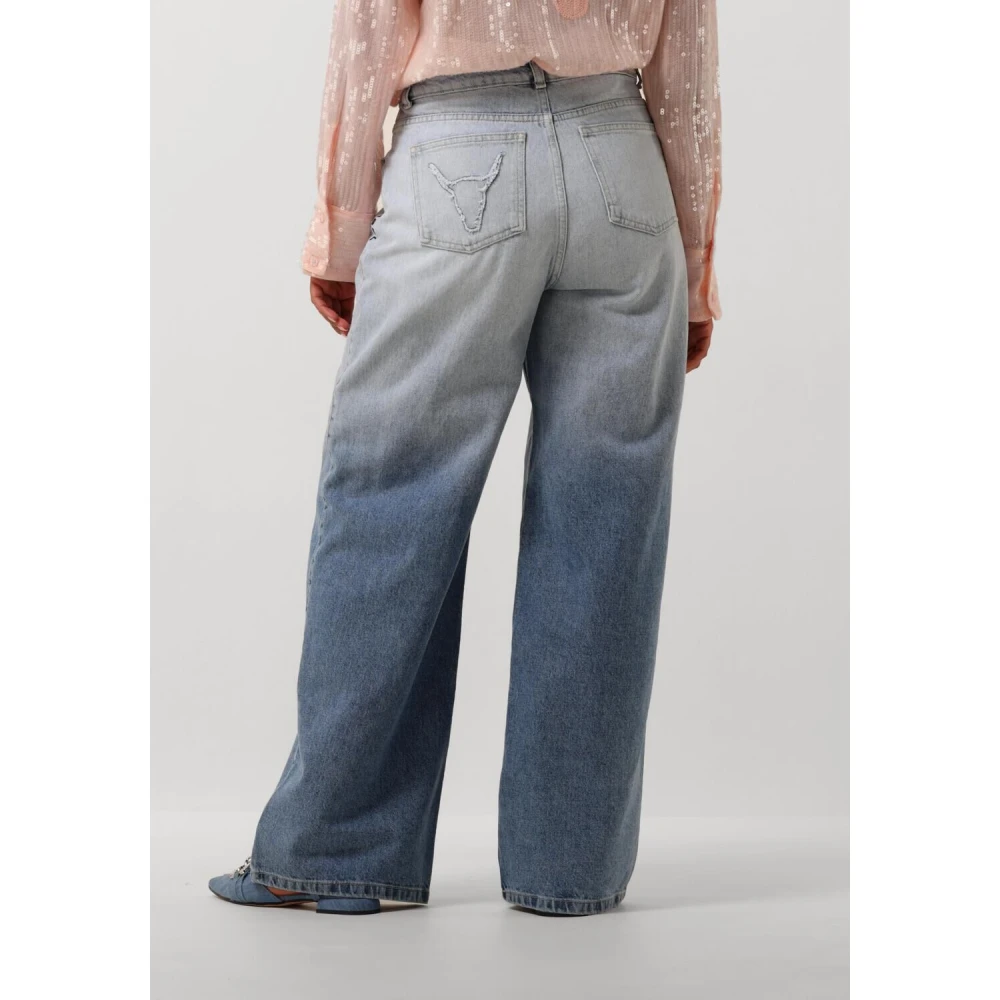 Alix The Label Blauwe Dip Dye Wide Leg Jeans Blue Dames