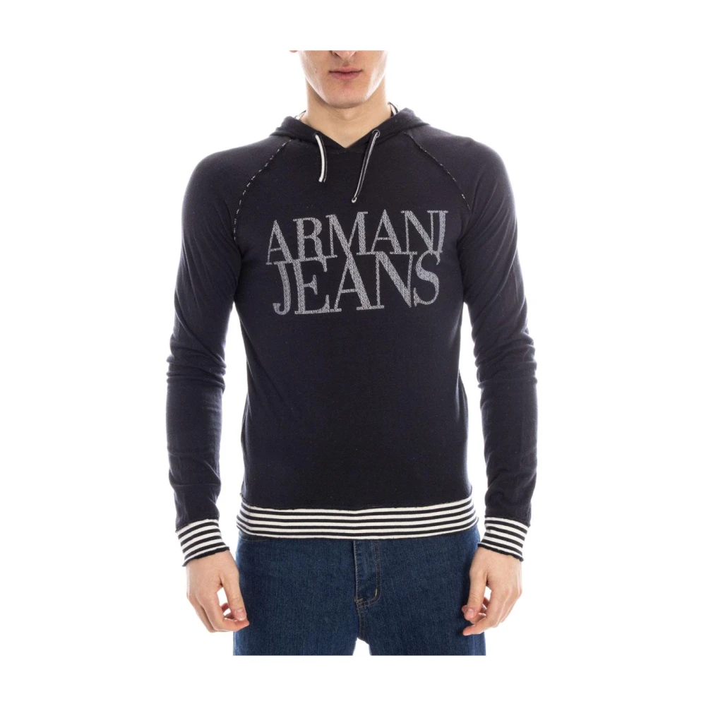 Armani Jeans Blue Hooded Sweatshirt - Male - Hoodies - M - Sweatshirts & Hoodies