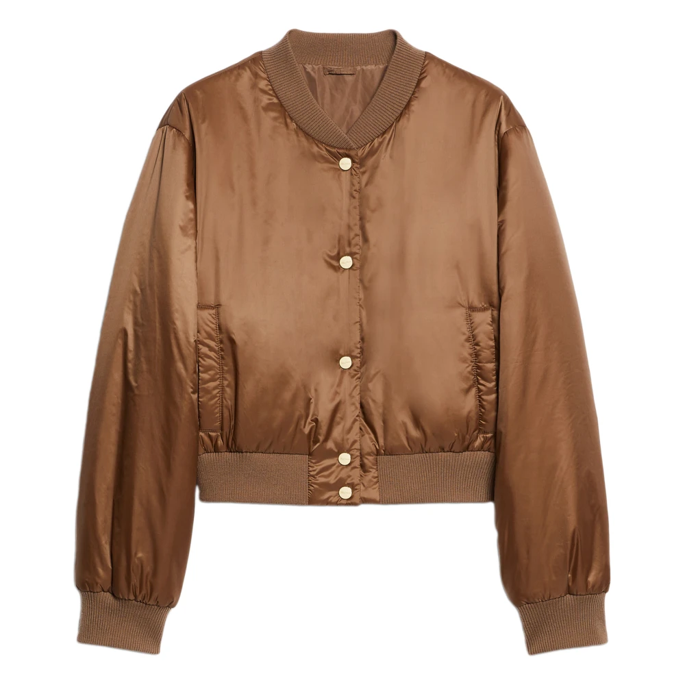 Max Mara Bruine Bomberjack Waterafstotend Canvas Brown Dames
