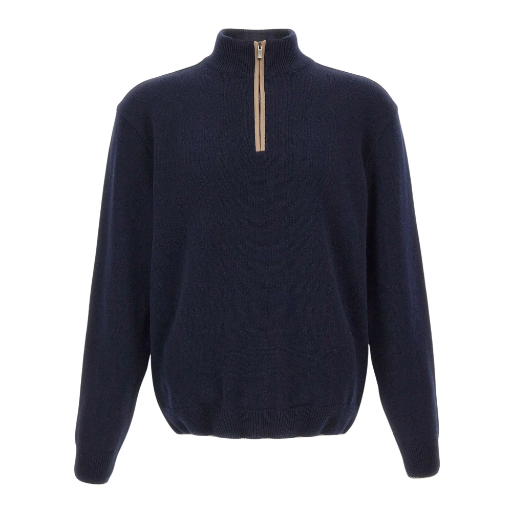 Paul & Shark , Zip-Throughs, Male, Blue, S, Half-Zip Wool And Cashmere Jumper