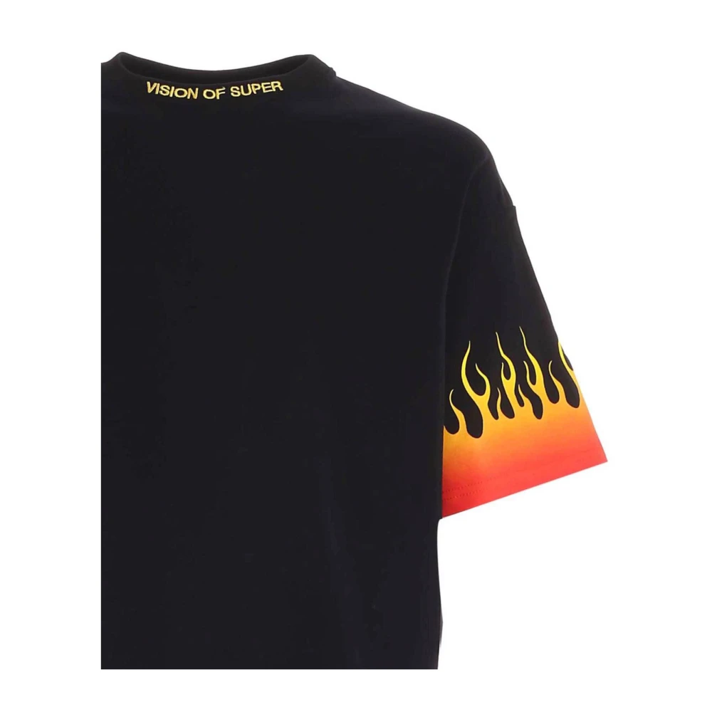 Vision OF Super Zwart Katoenen T-shirt met Vlammenprint Black Heren