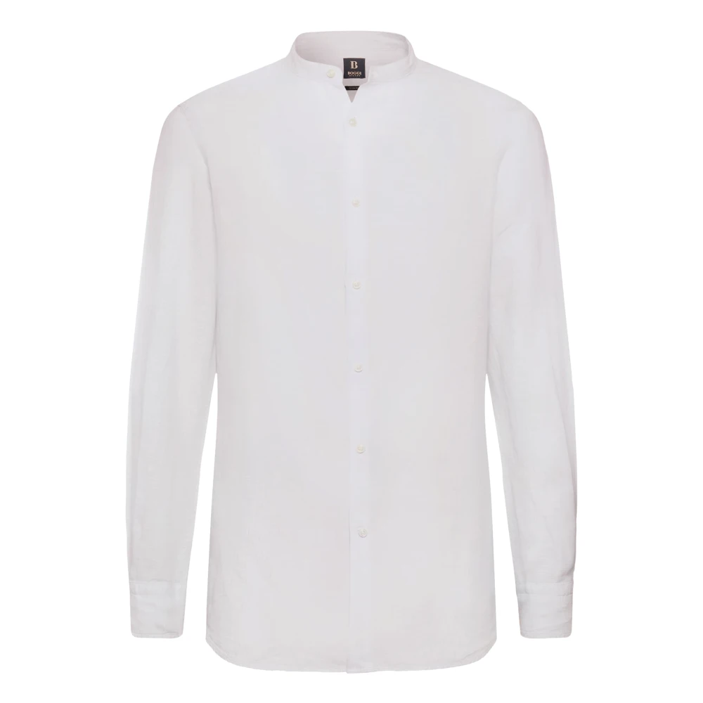 Boggi Milano Regular Fit Linnen Overhemd White Heren