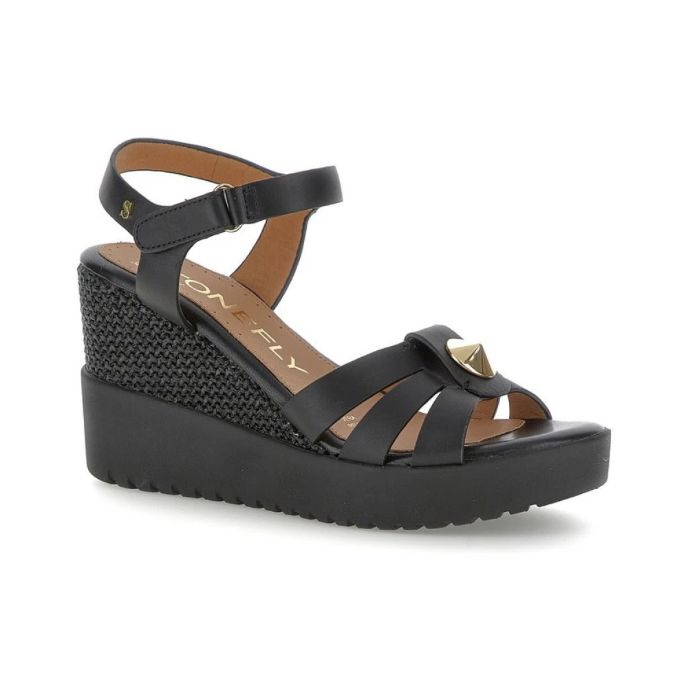 Stonefly Vrouw Zwart Schoenen Dames, 36 Eu, Leer, Studded Wedge Sandal