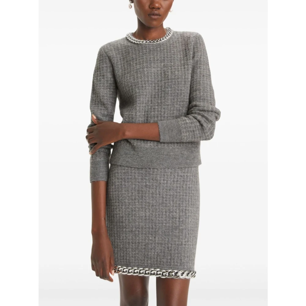 TORY BURCH Chain Crew Neck Sweater Gray Dames