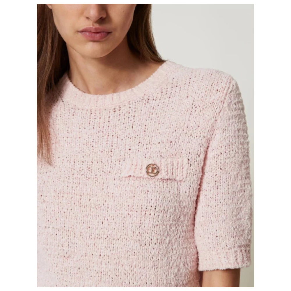 Twinset Korte Gebreide Trui met Ronde Hals Pink Dames