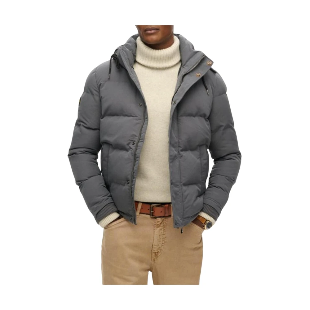 Superdry Men's Gray Winter Jackets, M, Grey Hooded Zip Jacket For