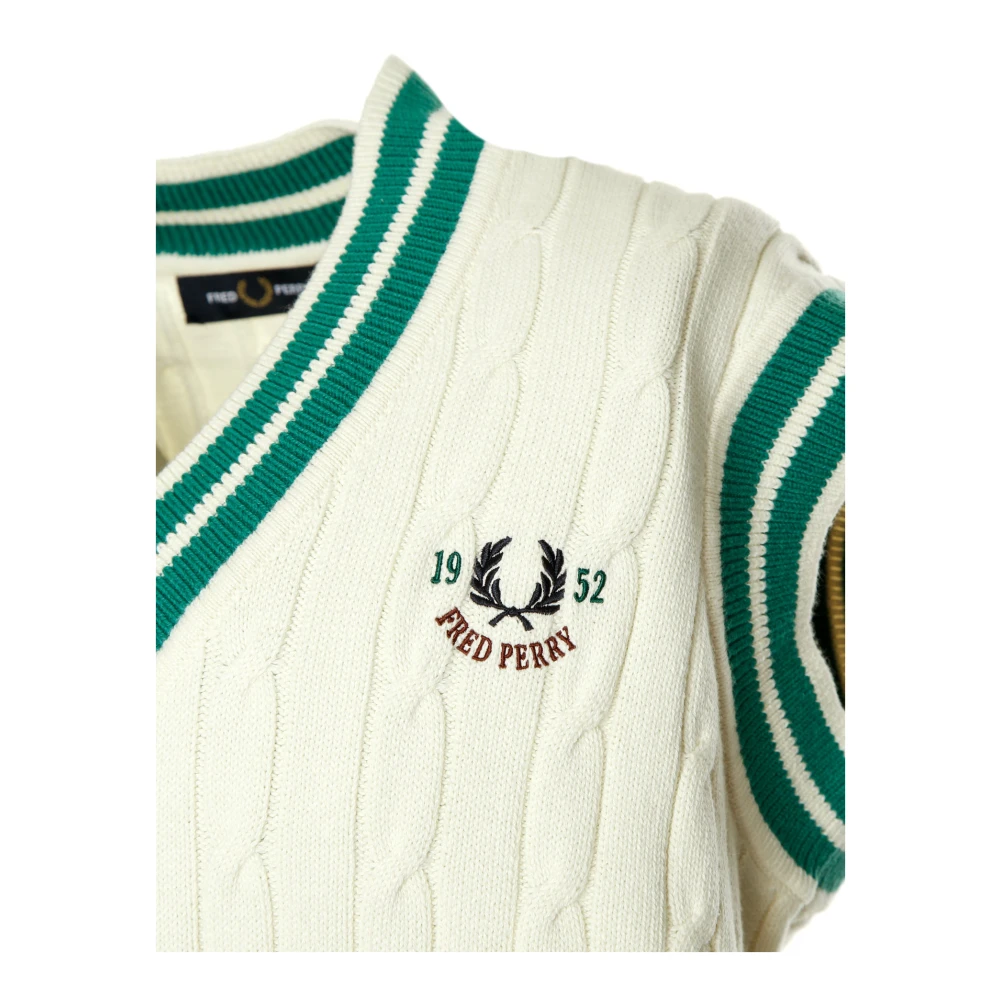 Fred Perry Gebreide Tennis Tank Pullunder met V-hals White Heren
