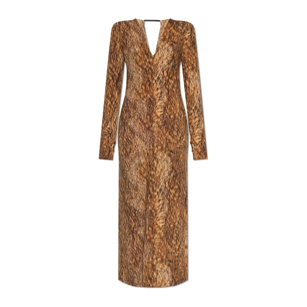Mm6 Maison Margiela Vrouw Bruin Kleedjes Dames, Xs, Satijn, Jurk Met Print