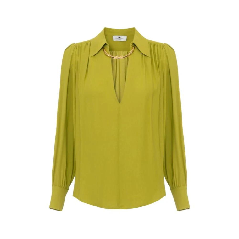 Elisabetta Franchi Green Blouses, Female, S, Blouse In Georgette Fabric With Jewel Detail